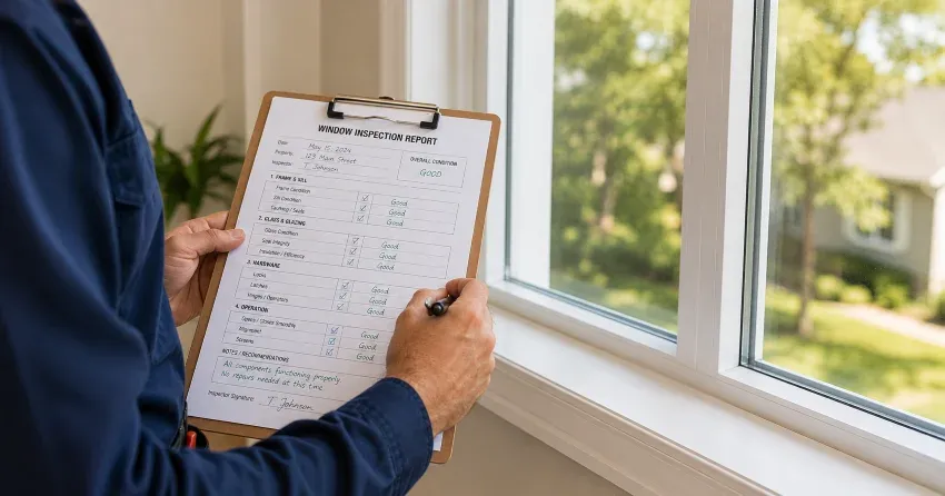 technician inspecting window seal and frame in Welland