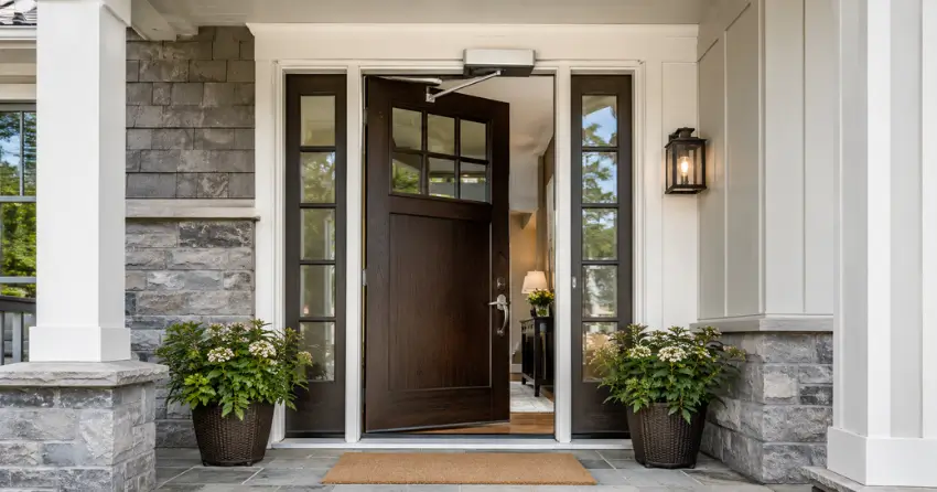 residential automatic door opener installed on exterior entry door in Seaway Mall Area, Welland