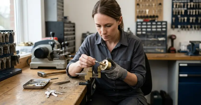 locksmith technician rekeying a deadbolt in Welland