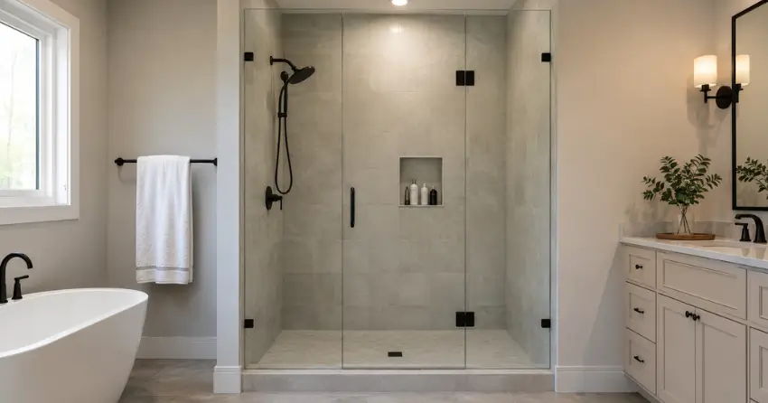 new frameless glass shower door installed in Welland