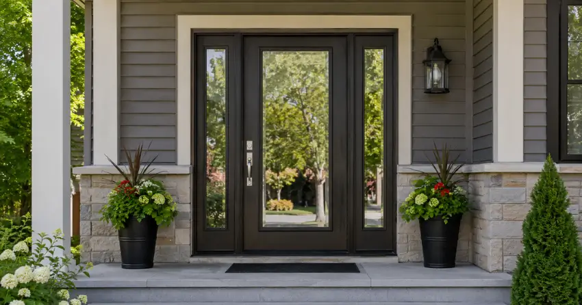 glass entry door with sidelights on a home in Cooks Mills, Welland