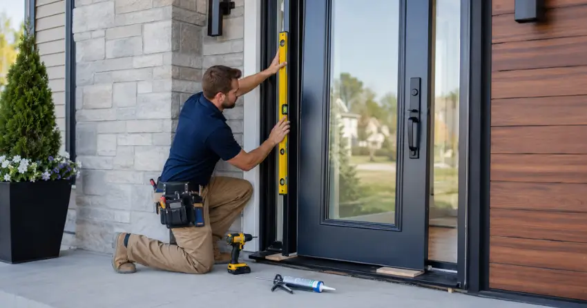glass outside door installation with energy-efficient double-pane glazing in Welland