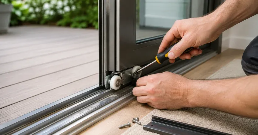 sliding door fix Seaway, Welland technician diagnosing track issue
