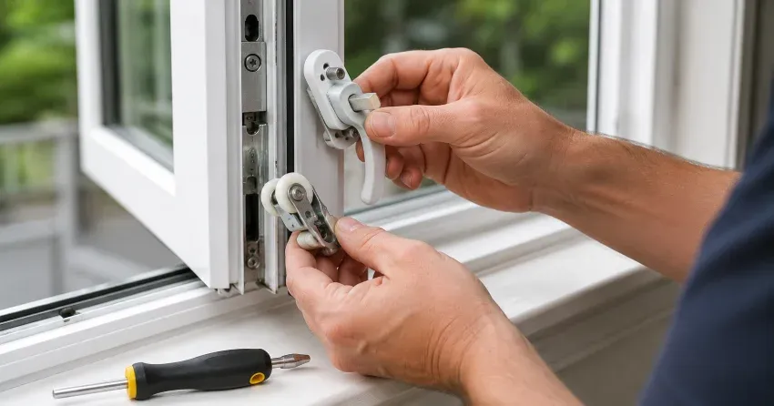 technician performing broken window repair South Welland, Welland on a sliding window