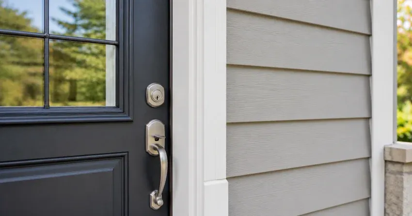 technician removing damaged brickmould from exterior door frame in South Welland, Welland